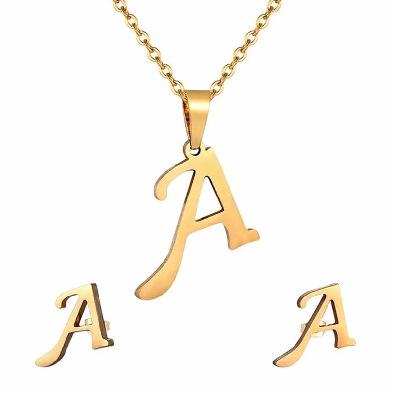 Colar e Brinco Feminino Letra Personalizada Banhado